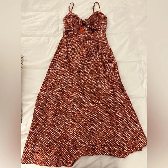 Petal & Pup Rust Polka Dot Midi Dress with Adjustable Straps - Picture 1 of 6